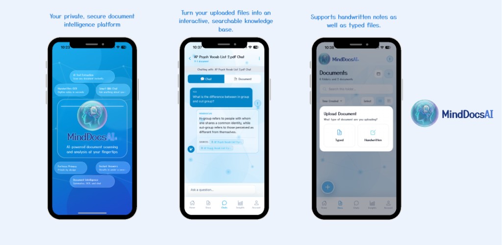 MindDocs AI mobile app experience